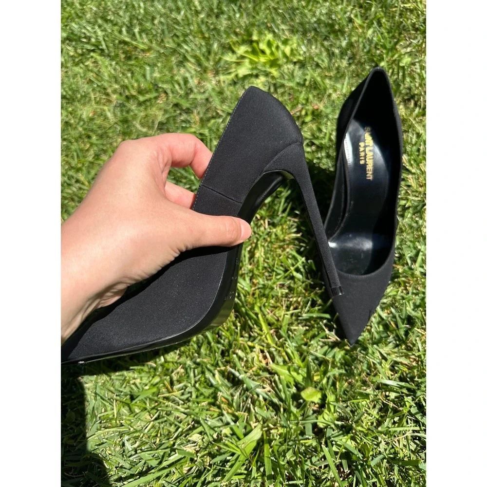Saint Laurent Paris Anja Black Fabric Pointed Toe Pumps Stiletto Heels Size 38.5 - Picture 6 of 9